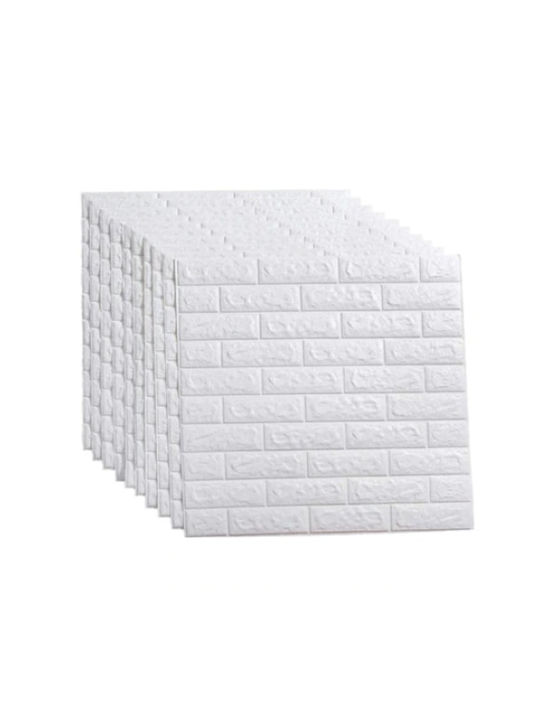 Set 10 X Tapet Autocolant 3D Foxmag24 77x70 Cm Model Cărămidă În Relief Alb Rezistent La Apă Ușor De Curățat