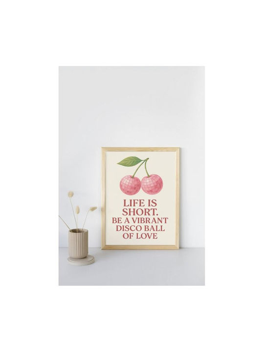 Retro Decorative Poster Paintings Kitchen Frameless A4 Glossy Print Cherries & Disco Ball Life Is Short