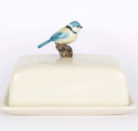 Vögelchen 16x12x11 Cm Butterdose Keramik Blau 1pcs