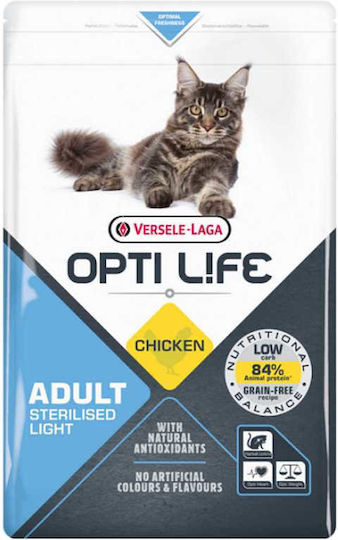 Opti Life Trockenfutter Diät, ohne Getreide für erwachsene sterilisierte Katzen mit Huhn / Kartoffeln / Lachs 2.5kg