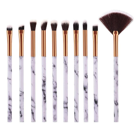 Σετ Πινελα Μακιγιαζ Marbling Professional Women Makeup Brush Set 10 Τεμαχιων 8mm Gold-white