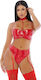 To Neck Vinyl Lingerie Set Red