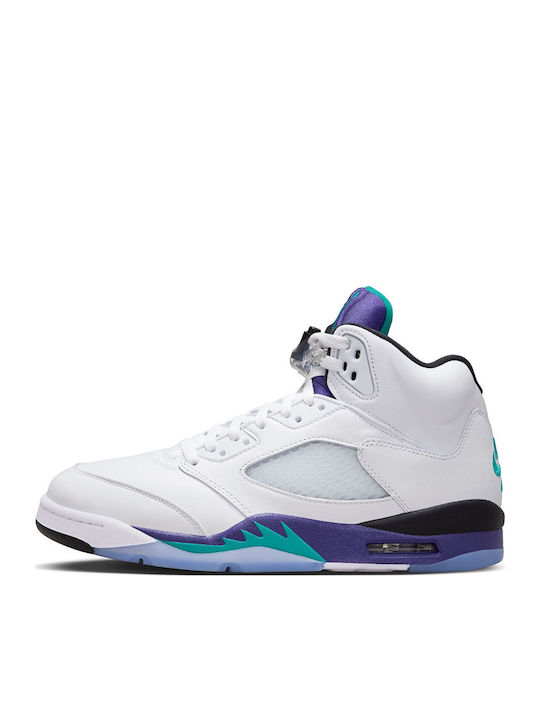 Air  5 Retro Мъжки Високи Сникърси Бели / New Emerald-grape Ice-black