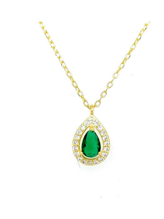 Women's Necklace Rosette Green Zircon Gold Plated Silver 925°