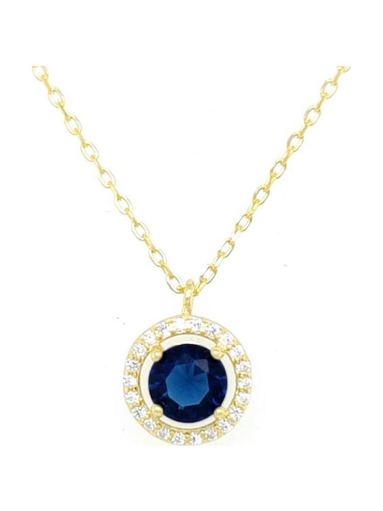 Women's Necklace Rosette Round Gold Plated Blue Crystal Silver 925°