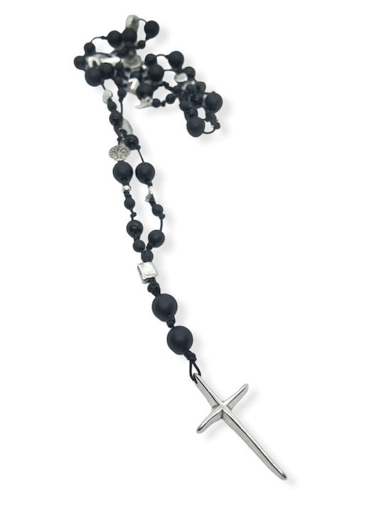 Ananna Cross Metal Hematite Black Rosary Necklace