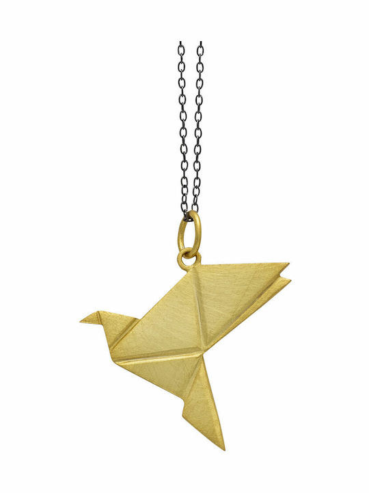 Handmade Silver Necklace 925 Origami Dove Gold Plating Eng-tm-1805-g
