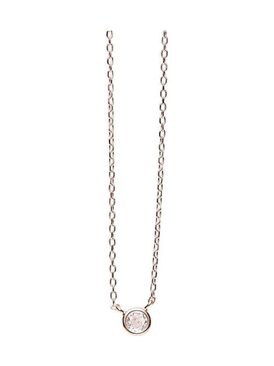 Silver Necklace Solitaire Zircon 5mm Pink Gold "Kallisti"