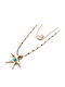 Karmafashion Damen Halskette Stahl 316l Doppelter Anker Stern Perle Türkis Goldfarben