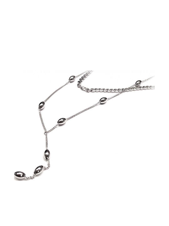 Karmafashion Damen Halskette Stahl 316l Doppelter Kette Silber 2312-202a