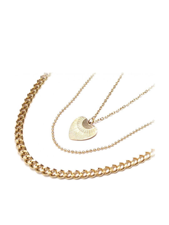 Karmafashion Damen Halskette Stahl 316l Dreifache Kette Herz Vergoldet 2312-206x