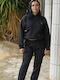 Cropped Women's Sweatshirt Jacket Hooded Black