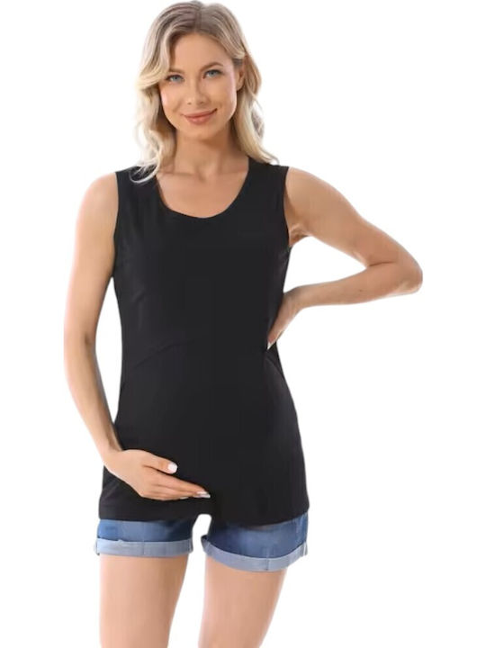 Black Cotton Sleeveless Maternity and Nursing T...
