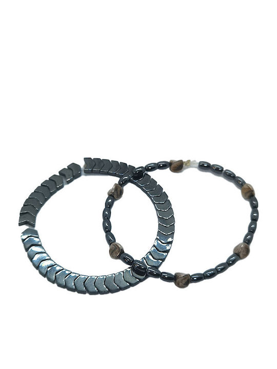 Σετ Βραχιολια 2τμχ Ananna Unisex Arrow Gunmetal Αιματίτη