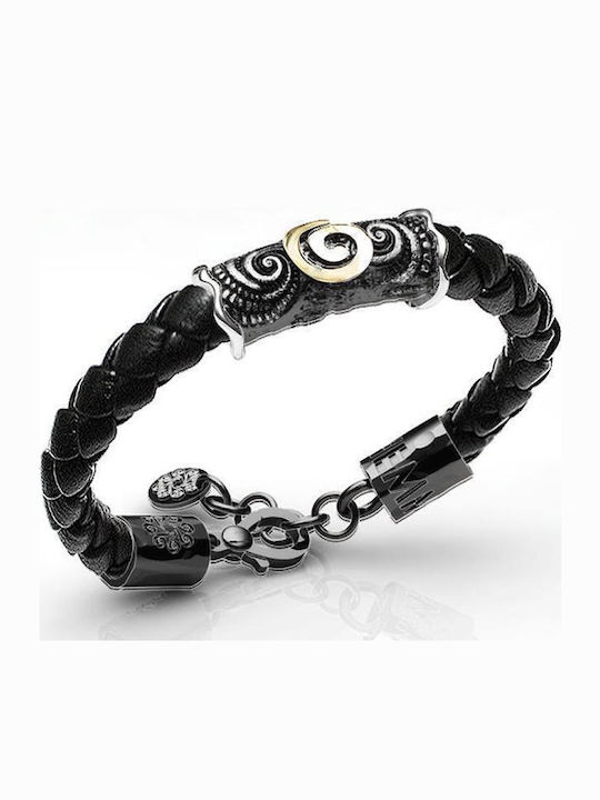 Tribute Silbernes Unisex Armband Schwarzes Leder Haut K18 Weiß-Schwarz Platin