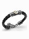 Tribute Silbernes Unisex Armband Schwarzes Leder Haut K18 Weiß-Schwarz Platin