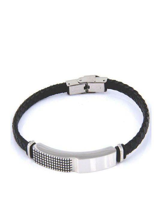 Herren Stahlarmband Geflochtenes Schwarzes Leder Herren Stahlarmband Geflochtenes Schwarzes Leder