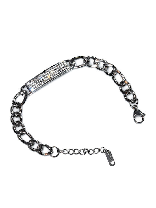 Гривна От Стомана Stainless Steel Идентификация С Бели Кристали Сребърна Bz-br-00444