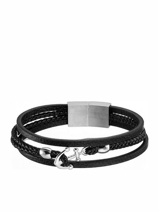 Armband Hand Schwarz Leder Edelstahl Br-art00407bl
