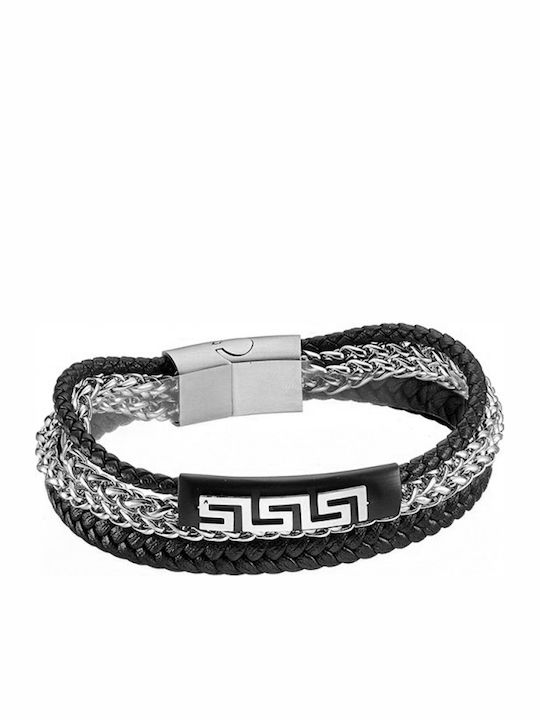 Armband Hand Schwarz Leder Edelstahl Br-art00409bl