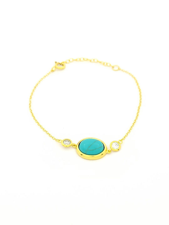 Silver Gold Plated Women's Bracelet Silver Union Turquoise Stone White Zircon Code 103340