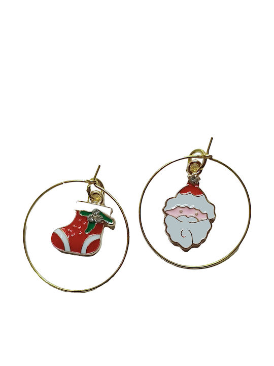 Handmade Gold-Plated Metal Hoop Earrings Christmas Boot Santa Claus 4cm Tatu Moyo