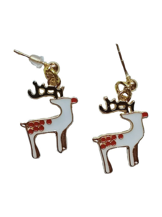 Tatu Moyo Handmade Gold Plated Metallic Christmas Reindeer Enamel Earrings 4cm