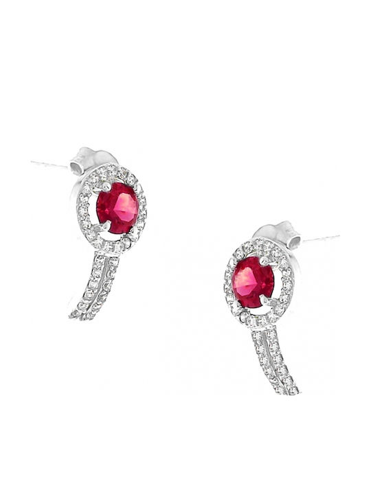 Art D Earrings Rosette White Gold 14K Zircon Ade-386 Transparent White Fuchsia