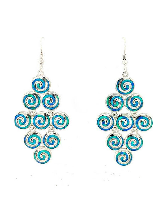 Women's Silver 925° Drop Earrings Spiral Artificial Opal