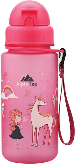 AlpinPro Детска Бутилка За Вода Пластмасова Със Сламка В Цвят Фуксия 400ml