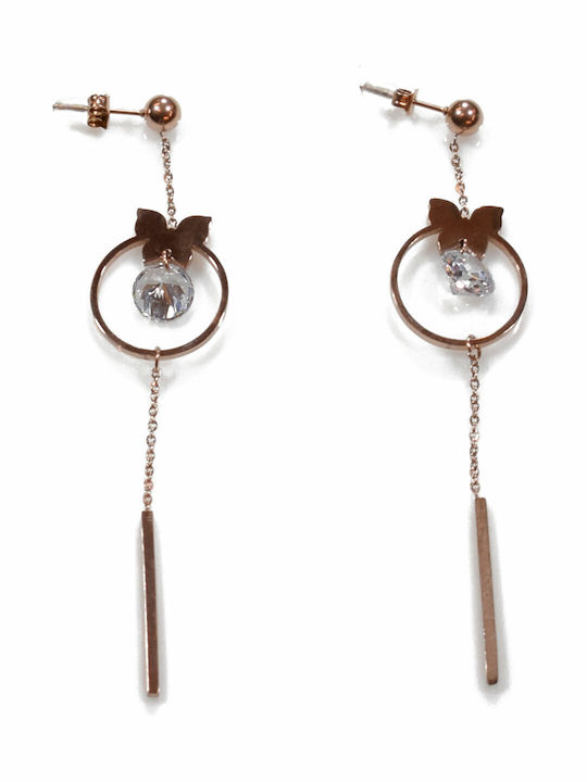 Stainless Steel Earrings Butterflies Crystals Rose Gold Bz-er-00363