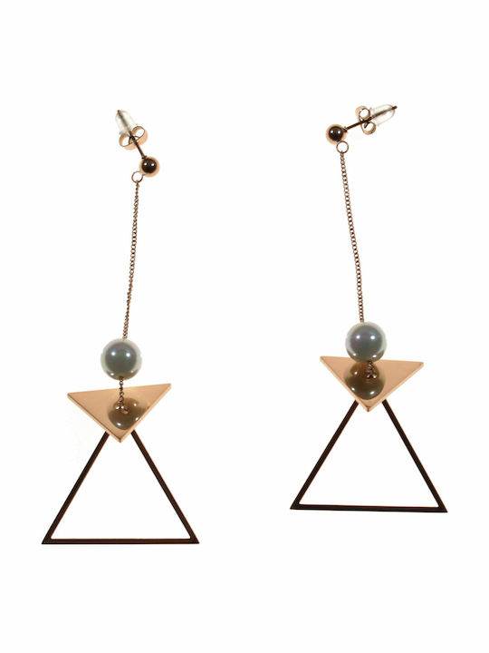 Stainless Steel Earrings Pink Gold Triangle Pearls Bz-er-00204