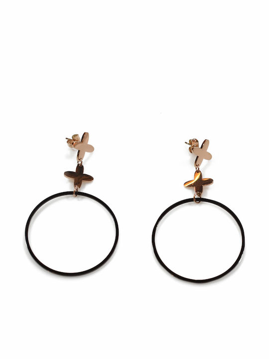 Stainless Steel Earrings Black Pink Gold Hoops Bz-er-00365