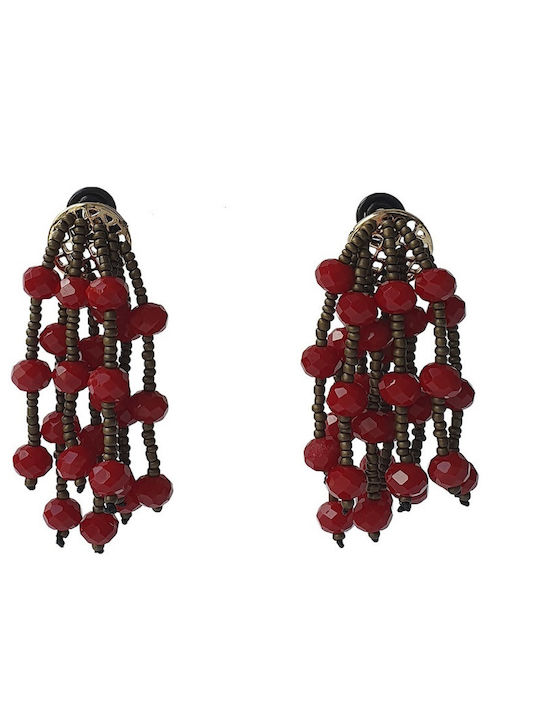 Mi-tu Exclusive Women's Earrings Red Iridescent Crystals Beads