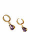 Steel Hoop Earrings Diameter 1.2 Centimeters Gold Color Stones Purple Amethyst Hypoallergenic Ga897431