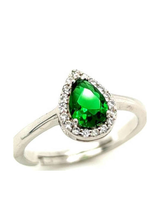 Frauen Ring Rosette Träne Grüner Zirkon Silber 925
