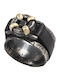 Tribute Men's Silver Gold Plated Ring 925 Silver Yellow K18 Gold Black Diamond 0.25 Carats Black Leather Rhodium