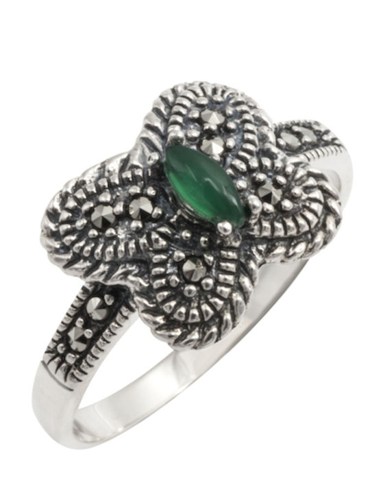 Silverline Inel Argint Pentru Femei Cu Agat Verde Fluture Și Pietre Minerale Marcasite