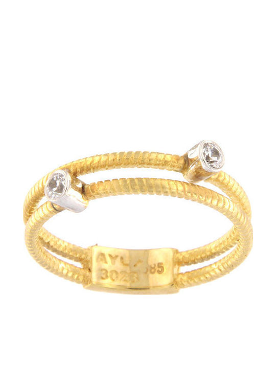 Damentyp Ring Gelbes Weißgold K14 Dekoriert Mit Weißen Zirkon Damentyp Ring Gelbes Weißgold K14 Dekoriert Mit Weißen Zirkon