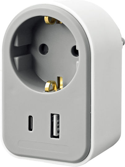 Sonora Единично гнездо с 1 USB-A и 1 USB-C Сив
