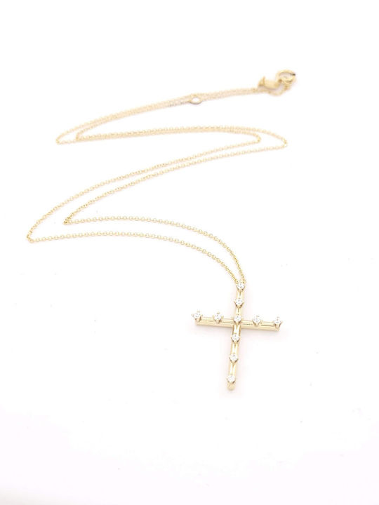 Gold Damenkreuz mit Kette K14 Zirkon Code 101014