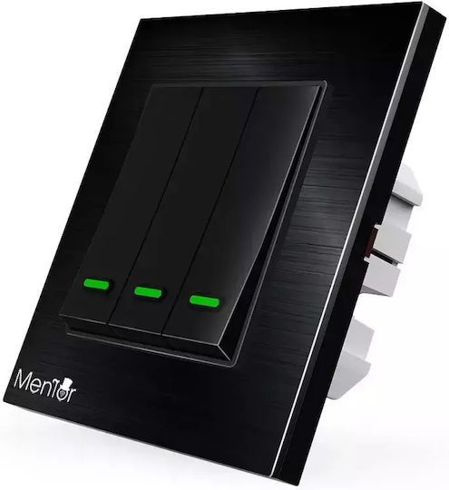 Wall Switch Wi-Fi Lighting Triple with Frame Black