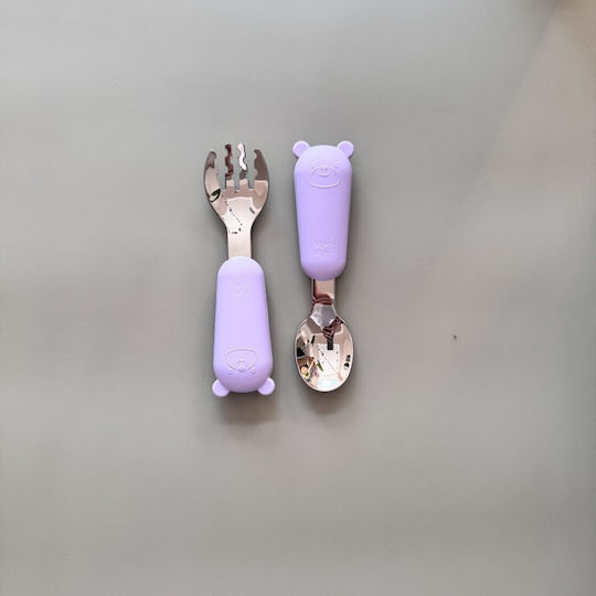 Nok Nok Baby Set with Fork Bear made of Silicone Purple 2pcs