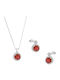 Arrt D Jewelry Set Necklace Earrings 14K White Gold Cubic Zirconia Art-set-170 Transparent Red