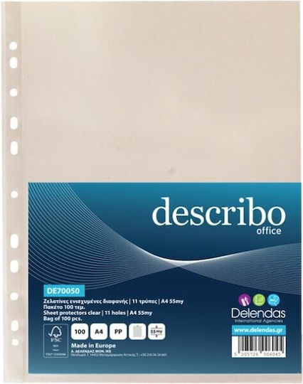 Reinforced Transparent Clear A4 55my Binder Pockets Pack 100 Pieces Describo