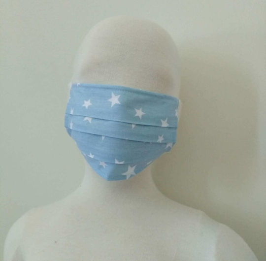 Mască Copii Țesătură Plisată Bleu Stele Albe