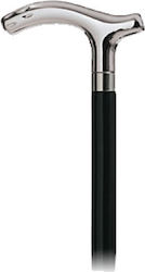 Wooden Black Walking Stick Silver Chrome Handle T Shape 019967