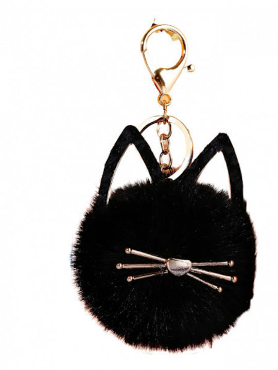 Schlüsselanhänger Handgefertigt Gold Metallisch Schwarz Leder Goldene Muster Schnurrhaare Katzenohren 12cm Tatu Moyo