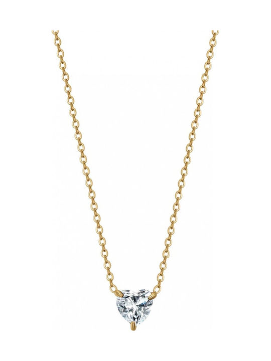 Lederkette Luca Barra Gold Stahl Kristall Herz Ck2095
