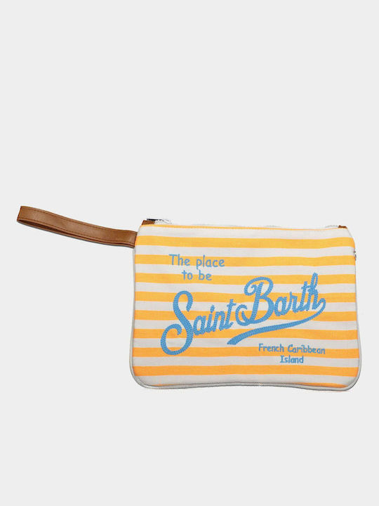 Mc2 Saint Barth Striped Canvas Embroidered Logo Pochette Τσαντακι Fluo Πορτοκαλι